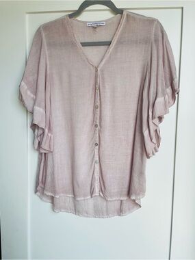 Young Fabulous & Broke "Russo" Button Front Ruffle Sleeve Blouse Size Small